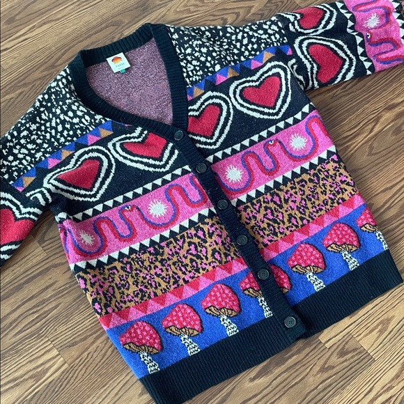 Farm Rio Mushroom Cardigan Sweater – Size L – Statement Knit - Picture 2 of 6